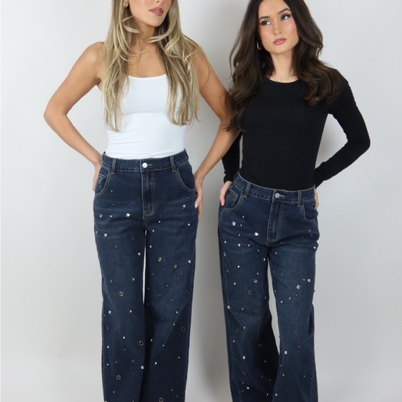 Women's Dark Blue Embellished Jeans - Picture 6 of 7